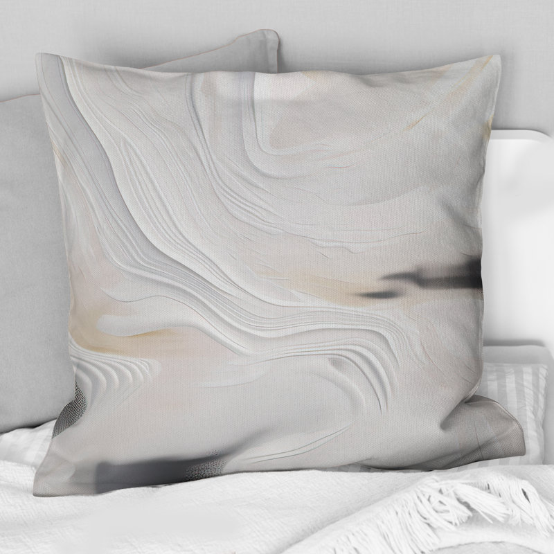 Blanc et or ondulations de pierre - Coussin abstrait en marbre, H 16 po x l 16 po, Carré