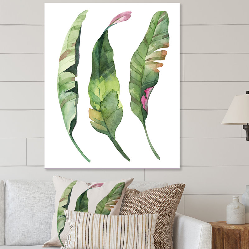 Ensemble de feuilles tropicales vertes - œuvre d'art traditionnelle sur toile, H 40 po x l 30 po x P 1,5 po, Toile tendue
