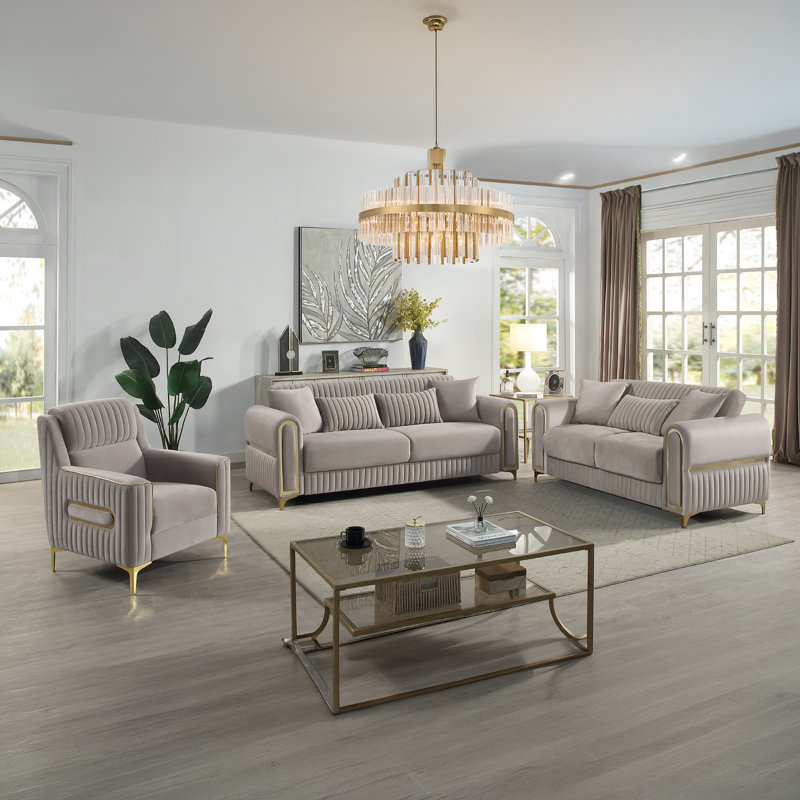Ensemble de salon 3 pièces Duron beige, 3 Pcs: Loveseat; Sofa; Chair, Beige