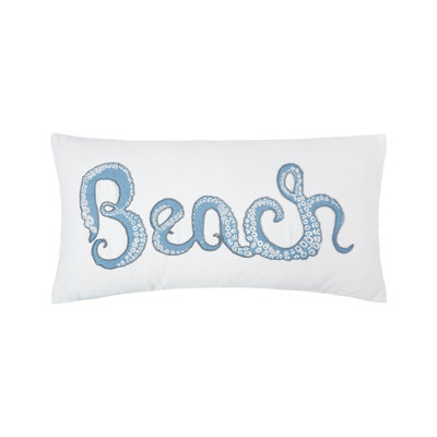 Octopus Beach Printed and Beaded Throw Pillow