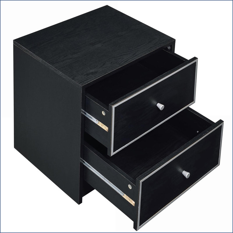 Table de chevet moderne à 2 tiroirs avec rangement noir et argent