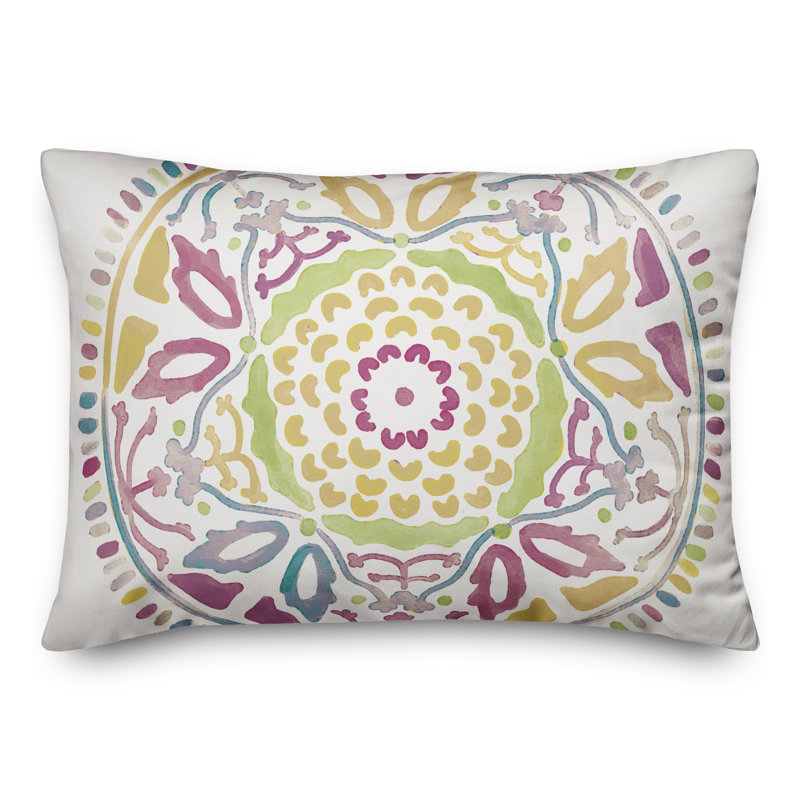 Outdoor Reversible Throw Pillow, Green/Purple, Floral 5