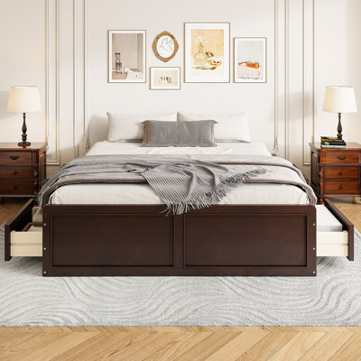 Grand lit avec 6 tiroirs au fini bois pour un cadre de sommeil confortable - rangement coloré