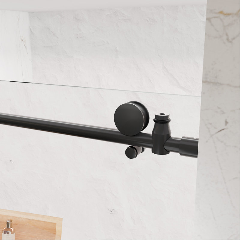 Porte de douche sans cadre l 56 à 60 po x H 76 po, porte de douche coulissante avec cabine de douche en verre trempé épais de 5/16 po (8 mm) de qualité supérieure, noir mat chromé avec tampon, kd