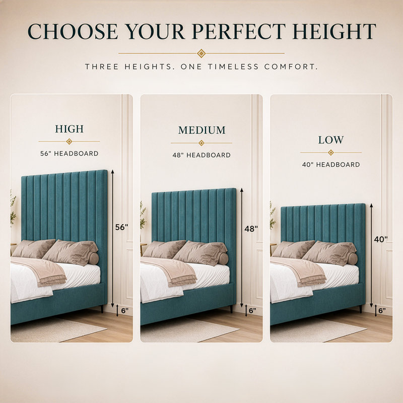 Lit plateforme tapissier en velours de luxe avec tête de lit, base de qualité supérieure, aucun sommier tapissier requis