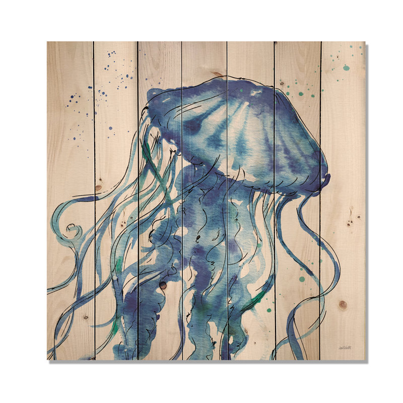 Blue Deep Sea X - reproduction côtière sur bois de pin naturel, H 46 po x l 46 po x P 1,5 po