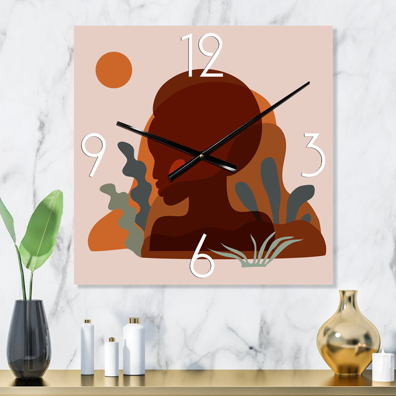 Silhouette minimaliste d'une femme afro-américaine - Horloge murale moderne, Grand