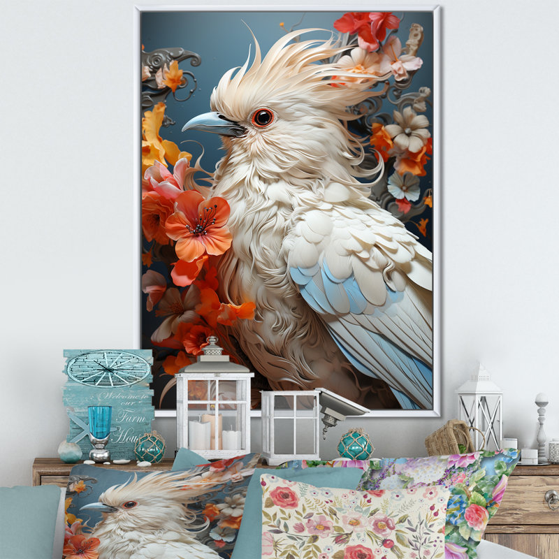 " Bird Feathery Symphony ", White Picture Framed, 44" H x 34" W
