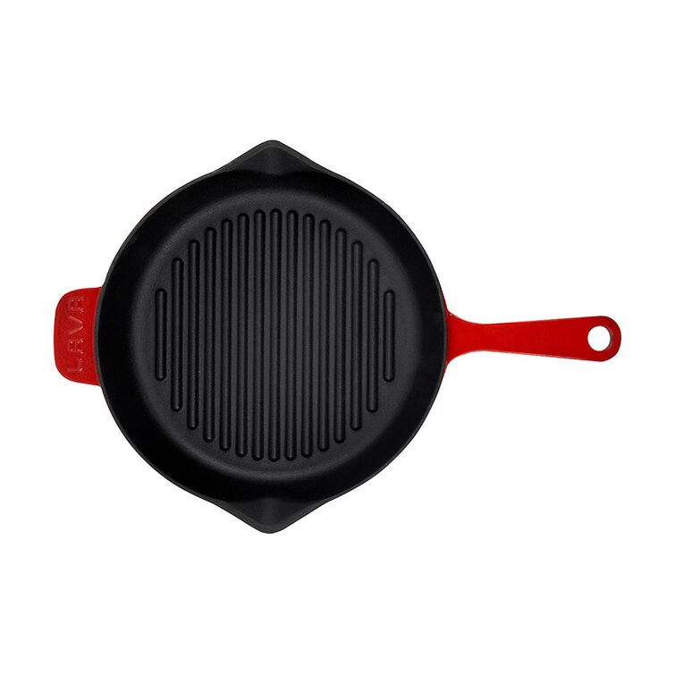 Lava Cast Iron Lava Enameled Cast Iron Grill Pan 11 inch-Edition Series with Pour Spouts Round Color: Red LV Y GT 28 Spr R