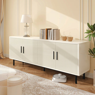 Meuble télé 70 po tout-en-un 70 po | Convient aux téléviseurs jusqu'à 80 po - Rangement et nettoyage (blanc)