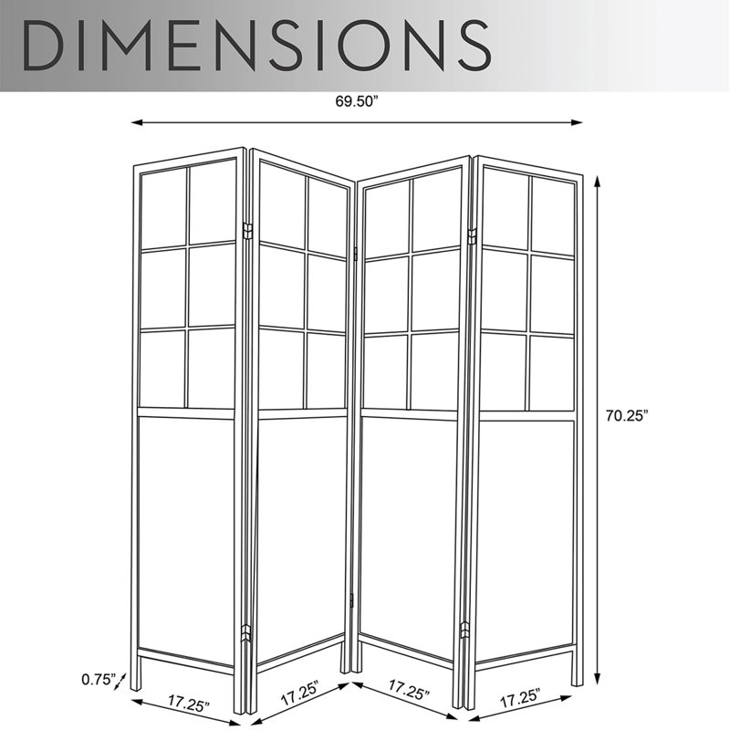 Paravent de grille 5,6 pi, écran de séparation portable pliable, écran de style Shoji japonais chinois pour la séparation des pièces, 4 panneaux (naturel)