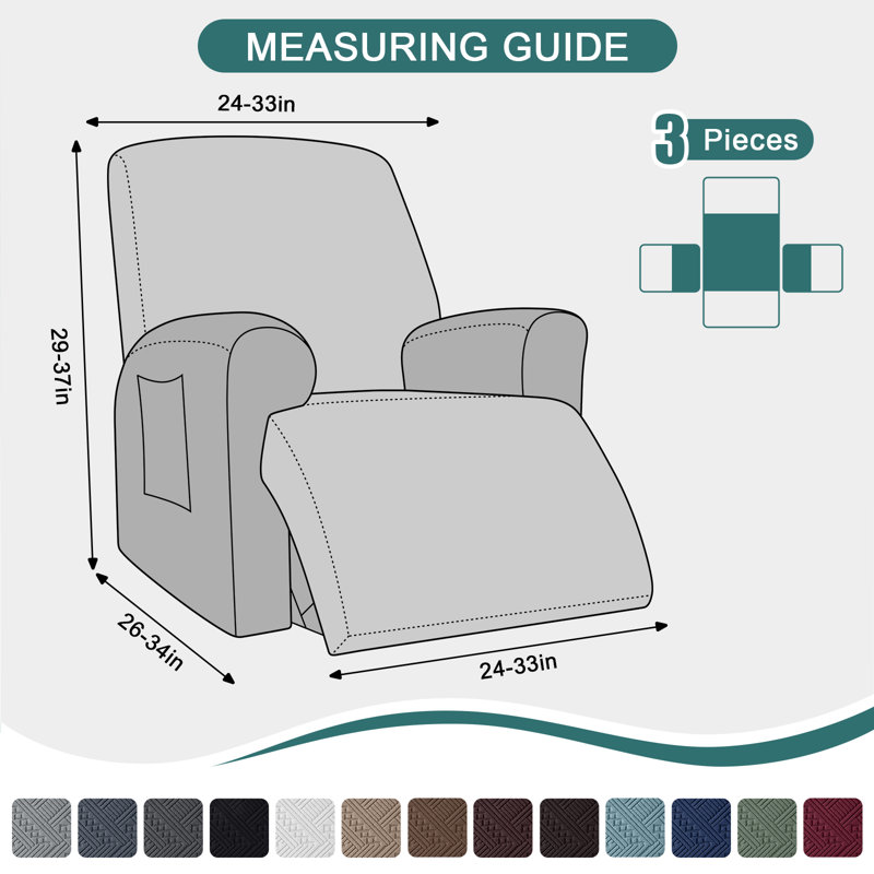 Harriet Recliner Chair Covers 3 Pieces Box Cushion Sofa Slipcovers Stretch Polyester Armchair Couch Cover with Pockets