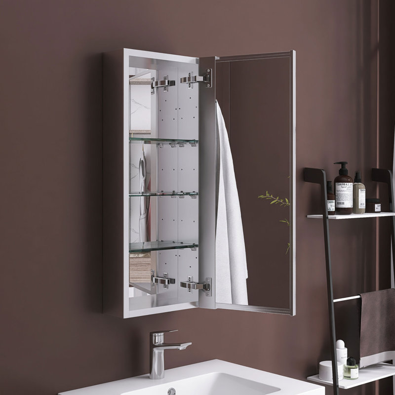 Pharmacie rectangulaire en aluminium avec miroir, H 30 po x l 12 po x P 4,8 po