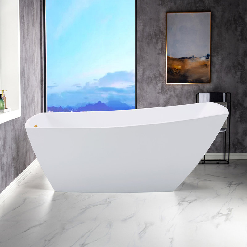Shade 67'' x 31'' Soaking Acrylic Bathtub, White/Brushed Gold