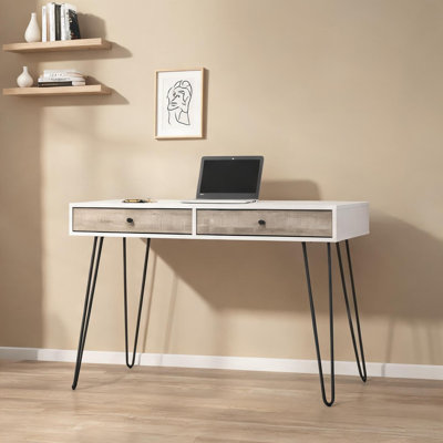 Beige-toned Rectangle Computer Desk with 2 Drawers, MDF and Steel, 47.25 W x 21.5 D