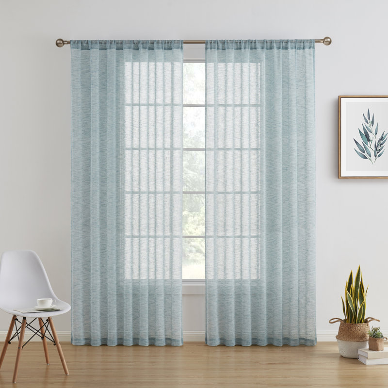 Hailey Faux Linen Sheer Curtain Panels, 54" W x 84" L, Gray Teal