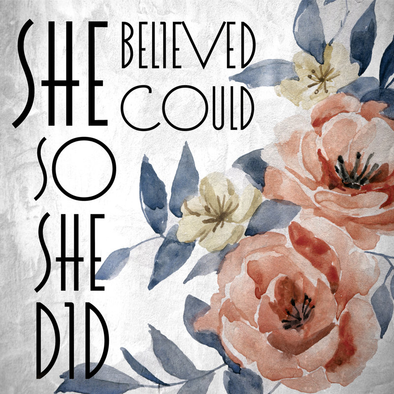 Impression d’art textuel sur toile, "She croyaient She be soit did", H 12 po x l 12 po x P 1,5 po