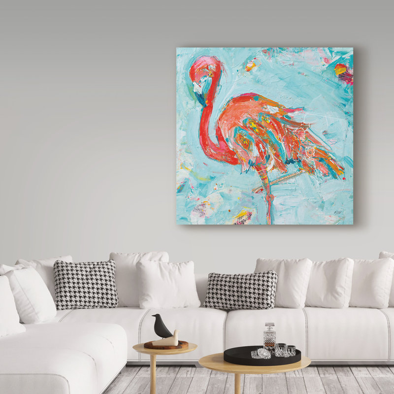 « flamant rose brillante », reproduction de peinture à l’acrylique sur toile tendue, H 35 po x l 35 po x P 2 po