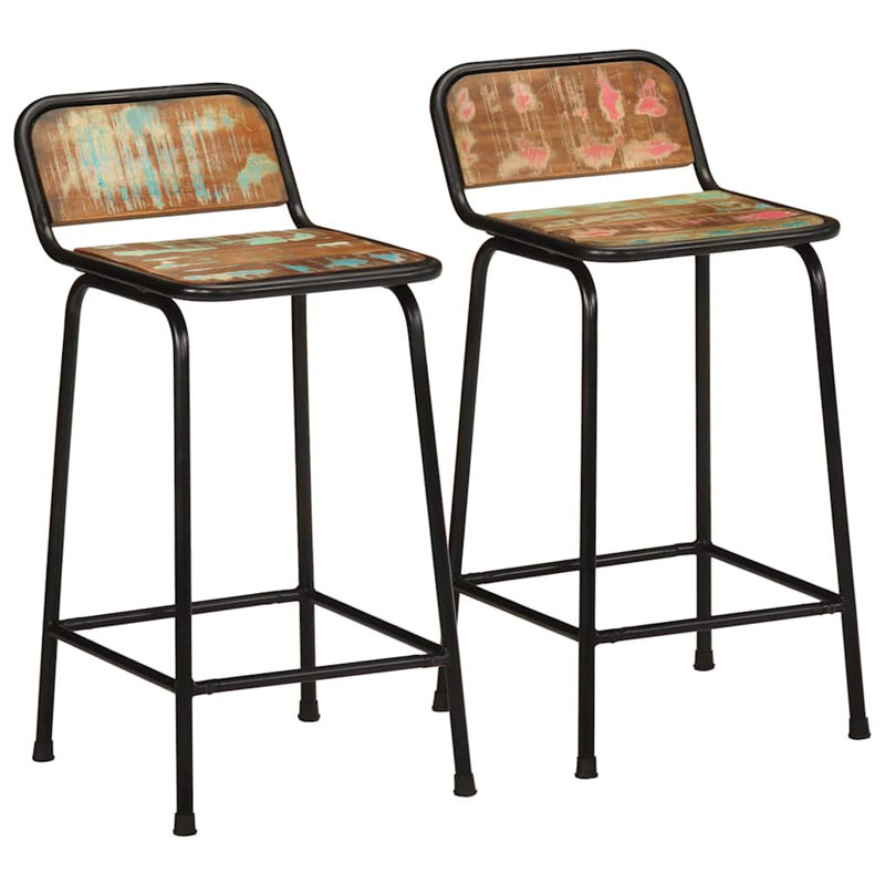 Borough Wharf Bar Stools 46X35.5X80 Cm Solid Wood Reclaimed, Brown/White/Pink, 2, Bar stool (70cm seat height)