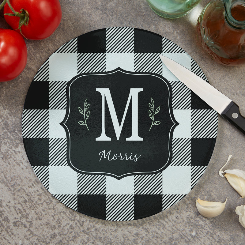 Buffalo Check Personalized Round Glass Cutting Board, Yes
