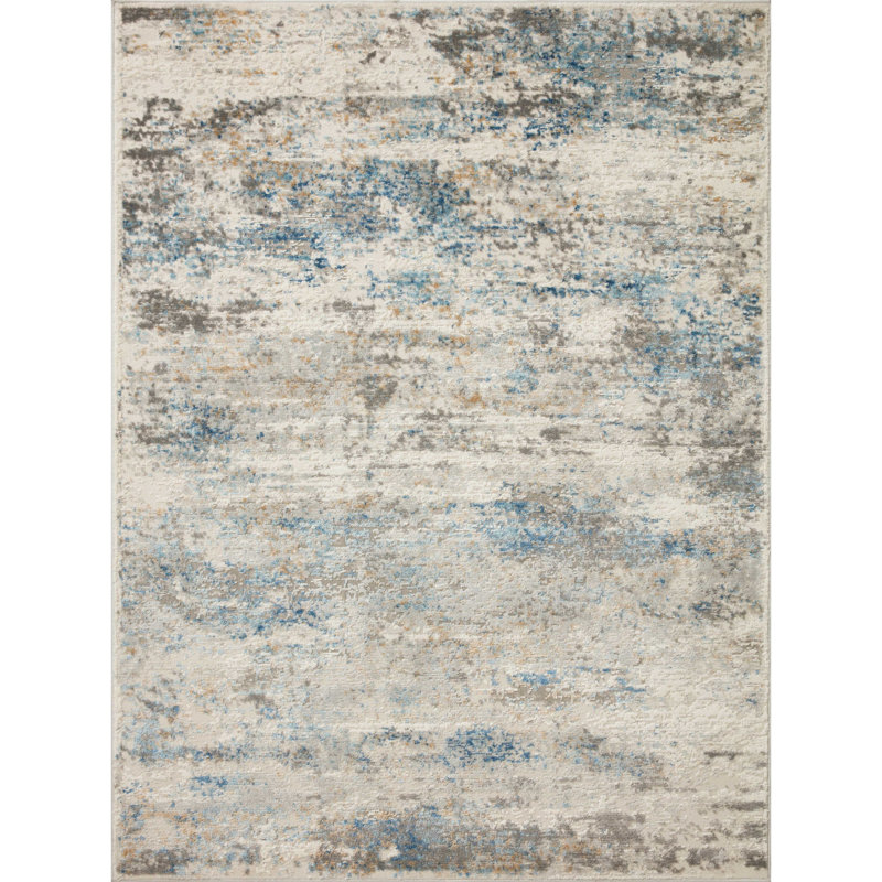 Tapis décoratif bleu abstrait / crème, Carré 1 pi 6 po