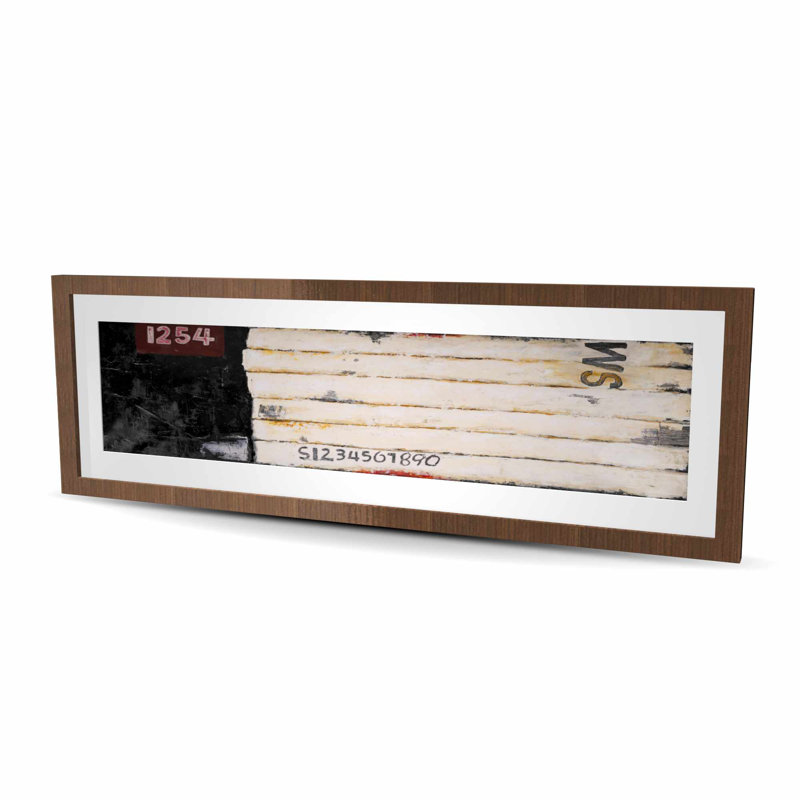 «Wooden Pallets Art with Numéros - Beige», reproduction encadrée, H 16 po x l 48 po, Brun