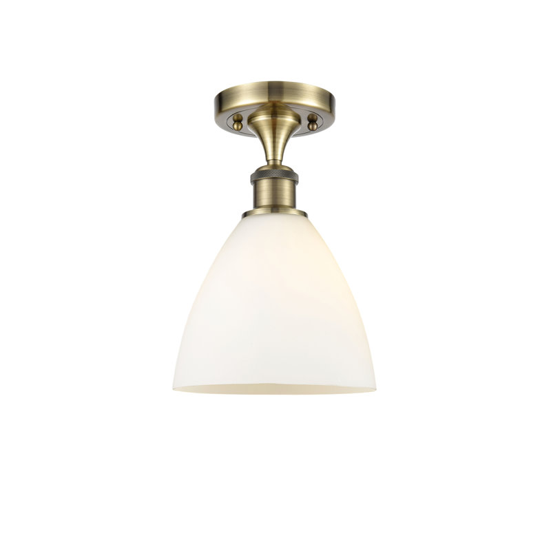Plafonnier semi-encastré 1 lumière, Laiton antique, Blanc mat, H 11,25 po x l 7,5 po x P 7,5 po