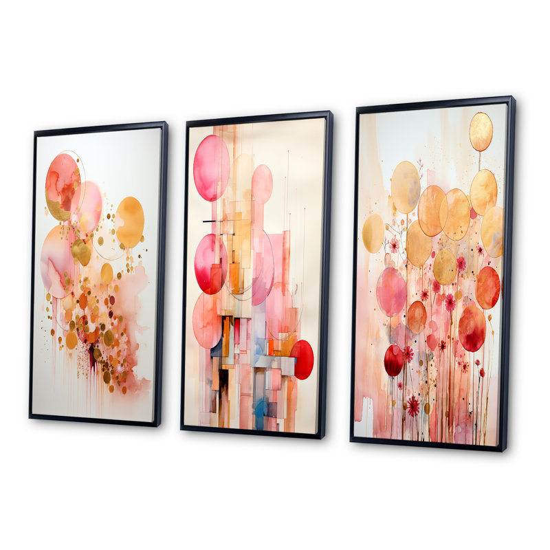 Ensemble de 3 pièces sur toile Serendipity, Cadre flottant noir, H 40 po x l 60 po