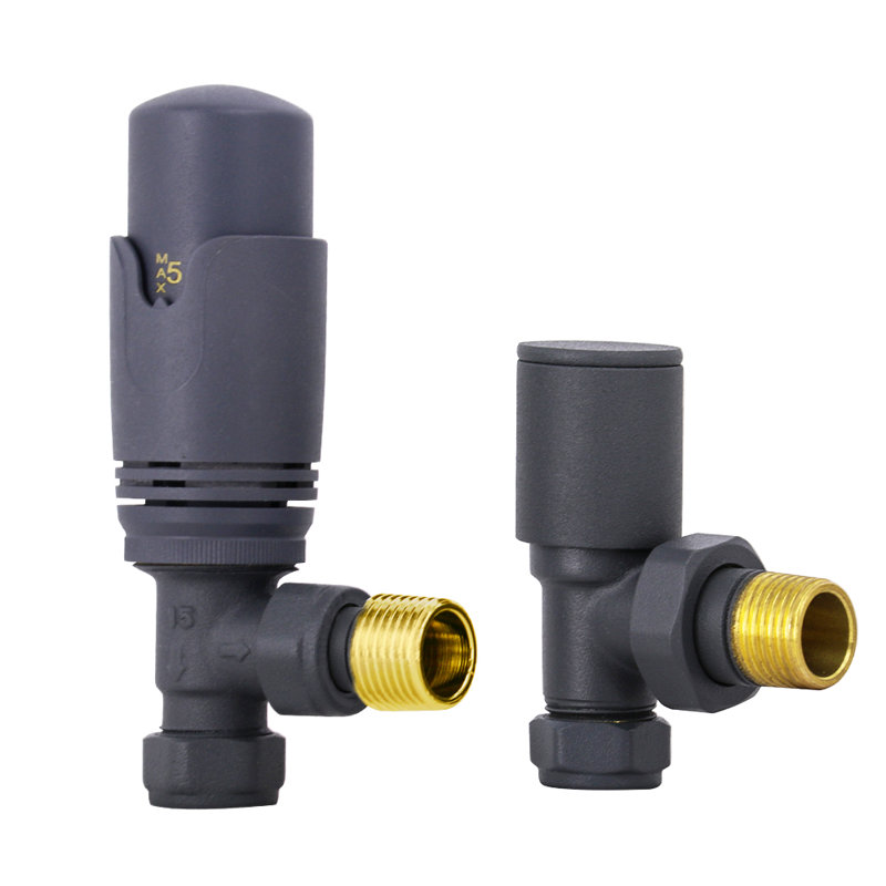 Angled Thermostatic Valve And Manual Radiator Valve Heated Towel Rail Anthracite