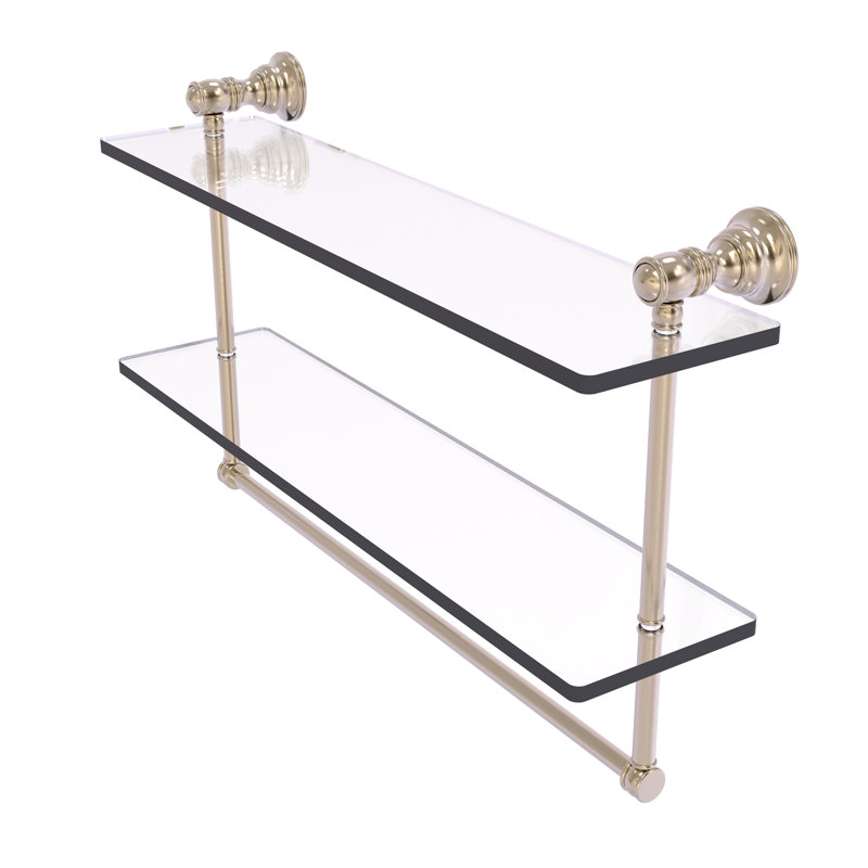 Freyja 2 Piece Glass Tiered Shelf with Towel Bar, 5.54" H x 22" W x 9.5" D, Antique Pewter