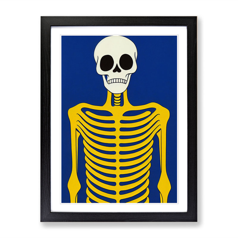 Skeleton Pop Art - Single Picture Frame Print, 46cm H x 34cm W x 2cm D, Walnut