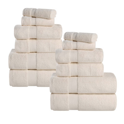 Fatih Zero Twist Cotton Solid Chevron Dobby Border Super Soft Absorbent 12 Piece Assorted Towel Set