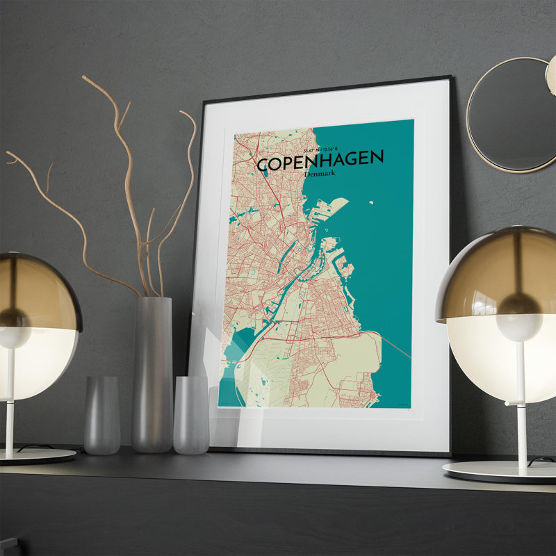 Copenhagen City Map In Tricolour - No Frame Print, 17cm H x 11cm W x 0.05cm D