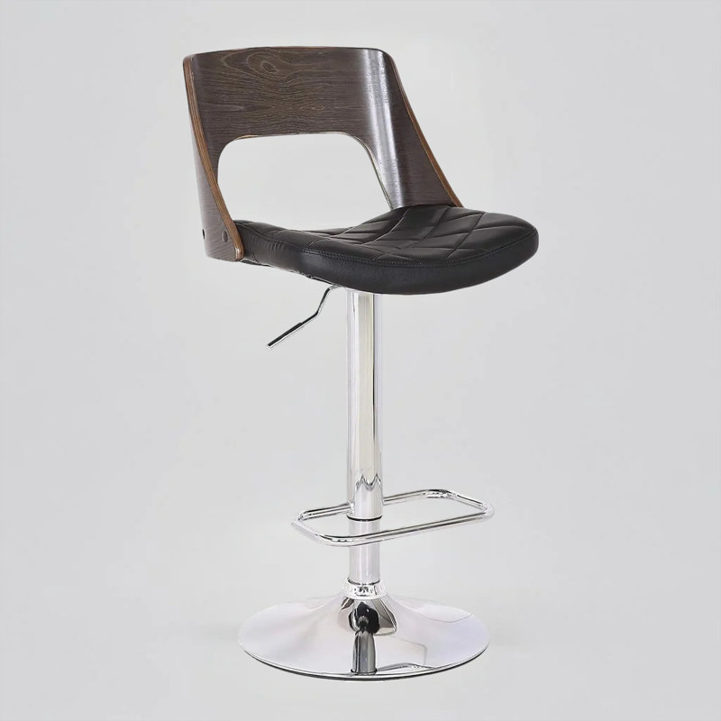 Height  Adjustable Swivel Bentwood Bar Stools With Back And Footrest For Kitchen Counter Bar