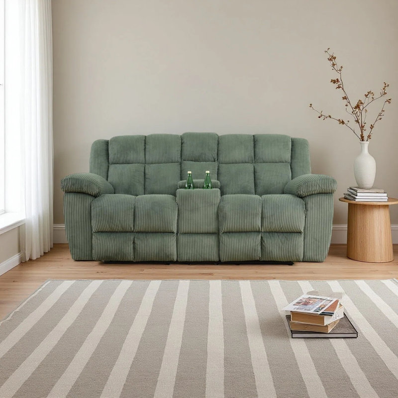 Green Breathable Corduroy Recliner Loveseat Sofa, Green