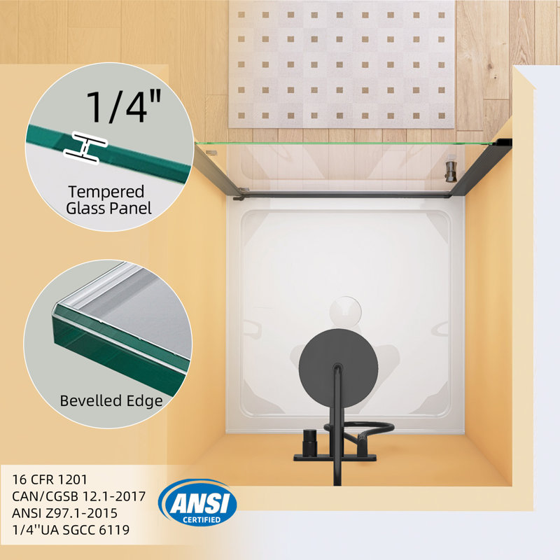 Pivot Shower Doors 34" -35.25" W x 72" H Door Frameless Pivot Swing Shower Door with Tempered Glass, Right Opening