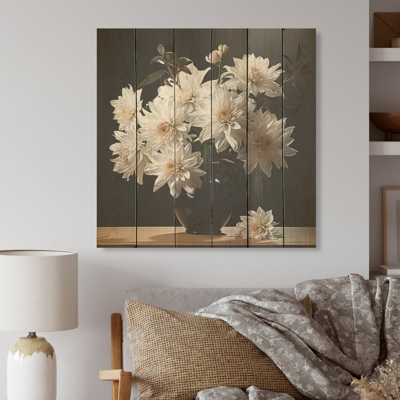 Noir et blanc, nature morte, art mural sur bois de pin naturel, H 15 po x l 15 po