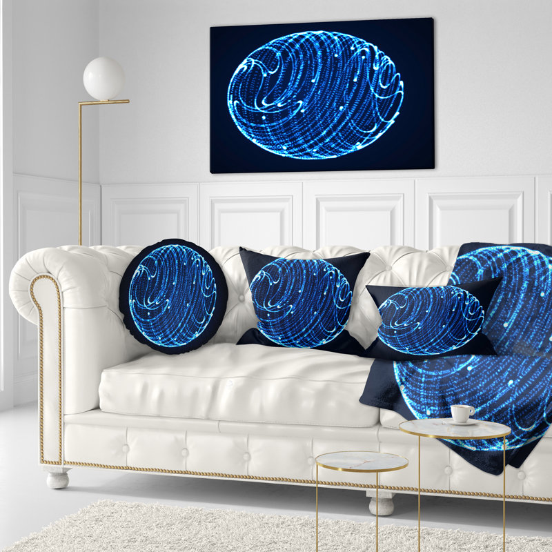 Blue Glowing Particles - coussin imprimé abstrait