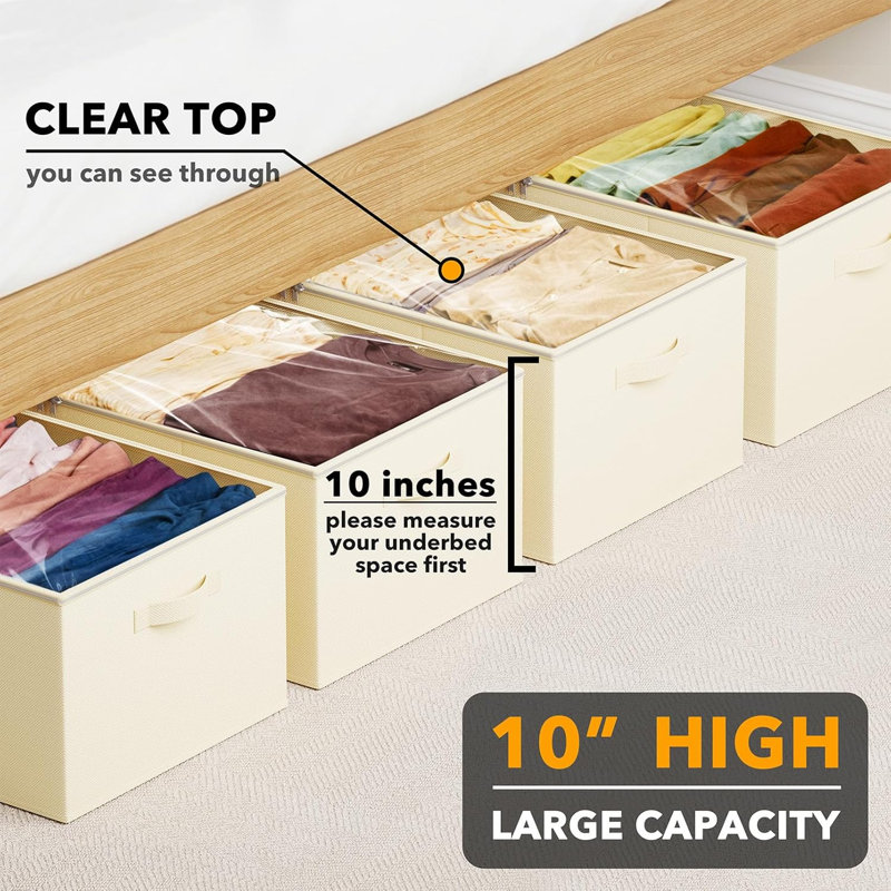 Beige 10" High Plastic Underbed Storage Containers with Lids, 4-Pack