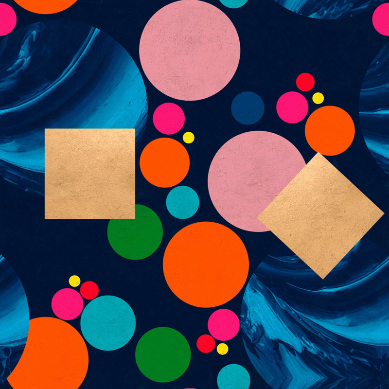 The Art Of Abstract Geometric Wallpaper Roll, Blue/Orange/Pink/Gold