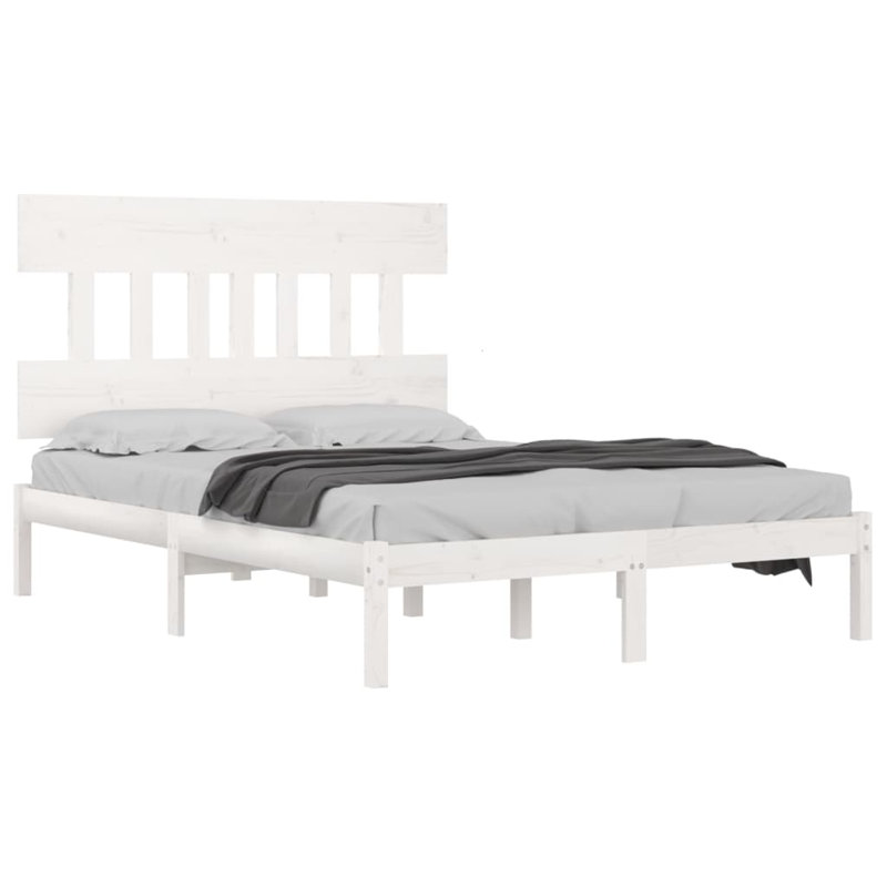 Bed Frame Solid Wood, White, European Kingsize (160 x 200cm)