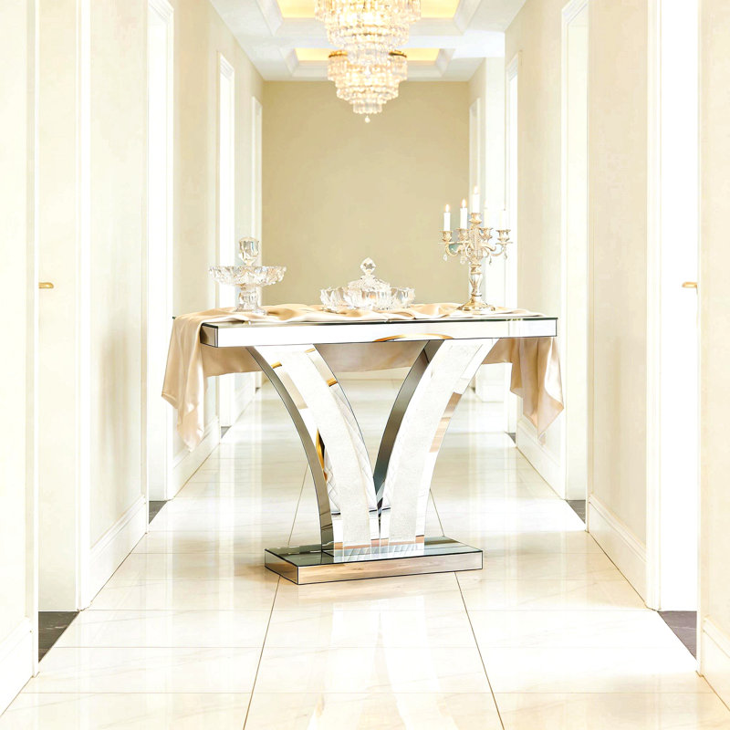Table de vestibule en forme de V, table d'appoint en miroir, console