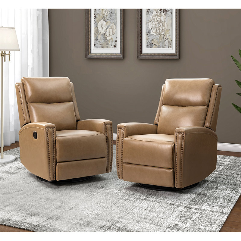 Ramus 30.31'' Wide Genuine Leather Swivel Rocker Recliner Set of 2, Taupe