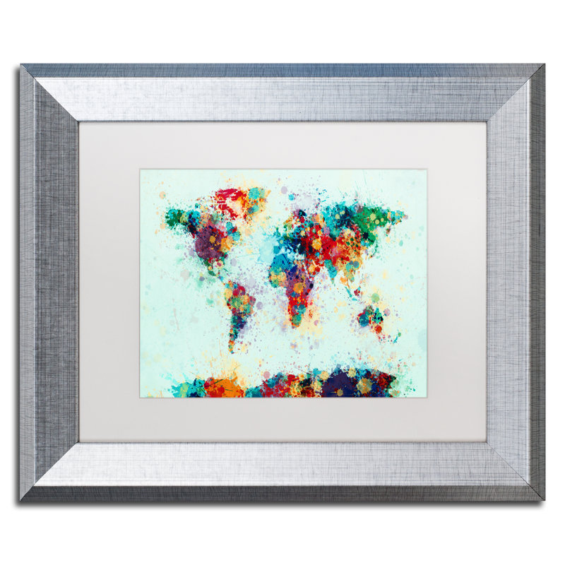 « world map paint », impression encadrée, H 11 po x l 14 po x P 0,5 po, Blanc, Cadre argenté