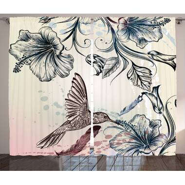 Exotic Flowers & Hummingbird Fabric Panel - White, Size: 4.5 x 4.5