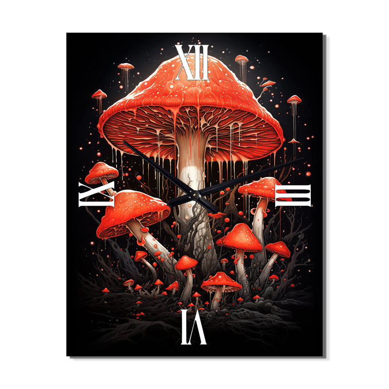 Amarita Magical Mushroom Vintage Illustration III - Abstract Landscape Vintage Wall Clock, H 40 po x l 30 po x P 1 po