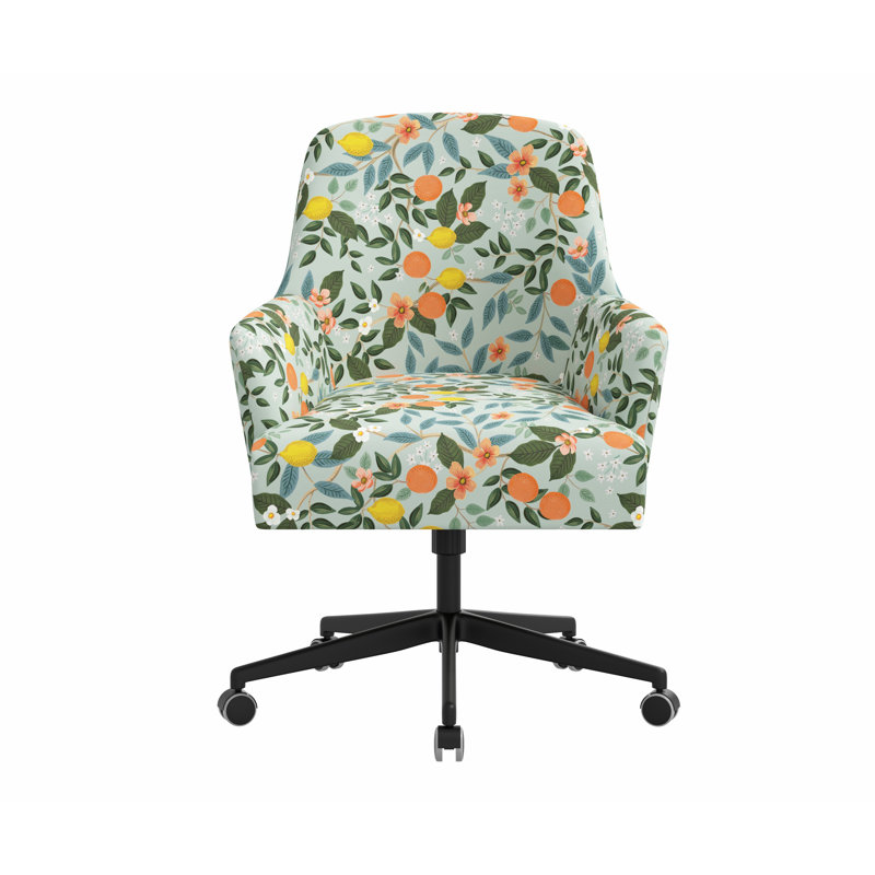 Chaise de bureau avec base Yvette, Lin menthe RPC Citrus Grove, Matte Black