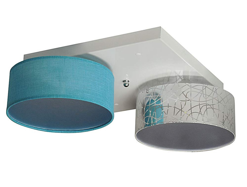 Pulley Fabric Semi Flush Mount, Silver/Turquoise