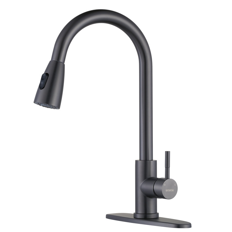304 Stainless Steel Kitchen Sink Faucet with Pull Down Sprayer, High-Arc Single Handle Kitchen Faucet with Deck Plate