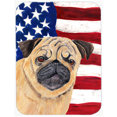 Trinx Patriotic USA American Flag with Pug Glass Cutting Board